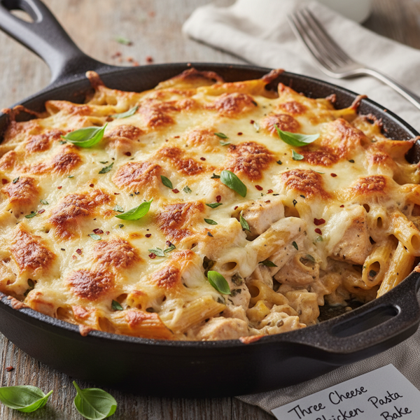 Creamy Three Cheese Chicken Pasta Bake recipe