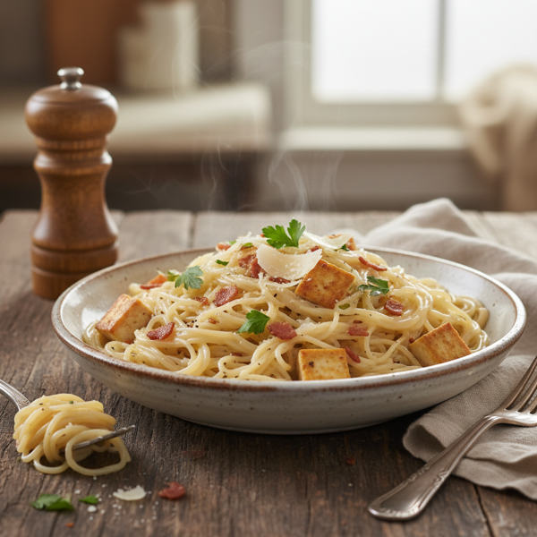 Creamy Tofu Shirataki Alfredo with Turkey Bacon recipe