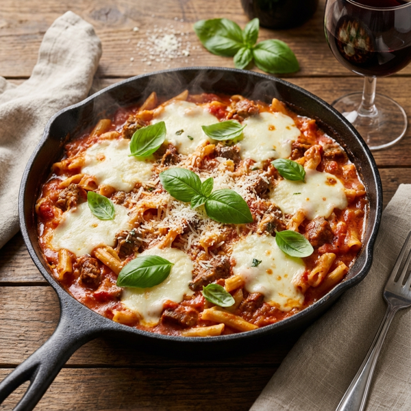 Creamy Tomato Beef Pasta Skillet recipe