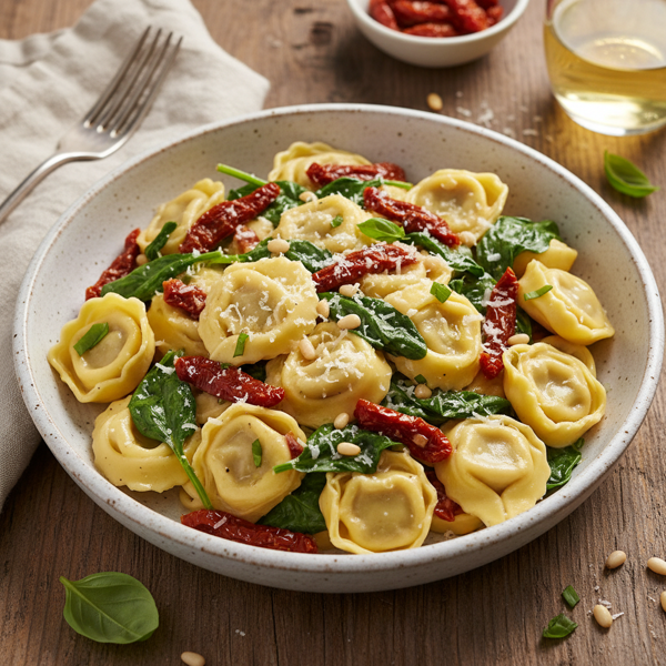 Creamy Tortellini with Spinach and Sun-Dried Tomato Medley recipe