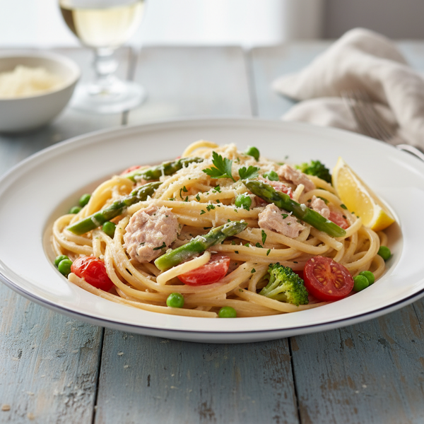 Creamy Tuna Linguine Primavera recipe