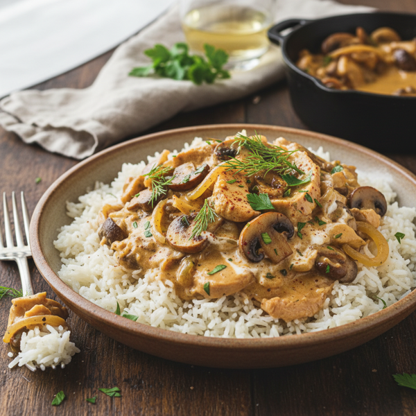 Creamy Turkey Stroganoff Over Rice recipe