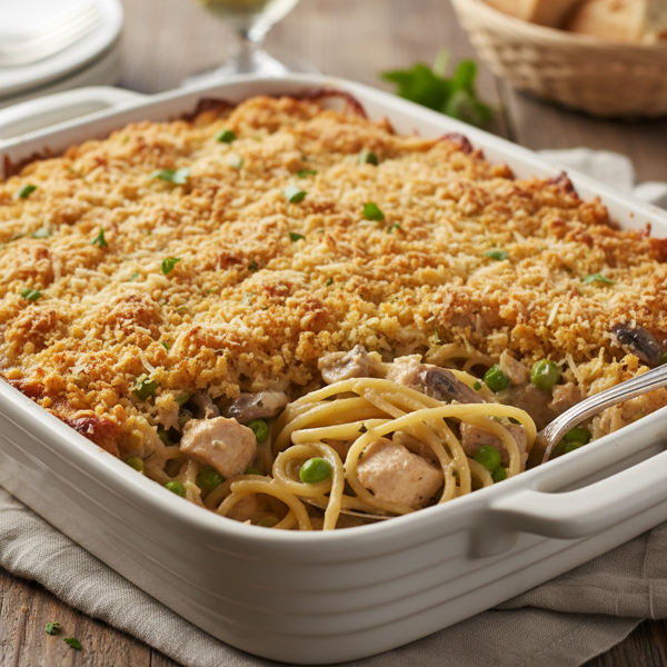 Creamy Turkey Tetrazzini with Peas and Mushrooms recipe