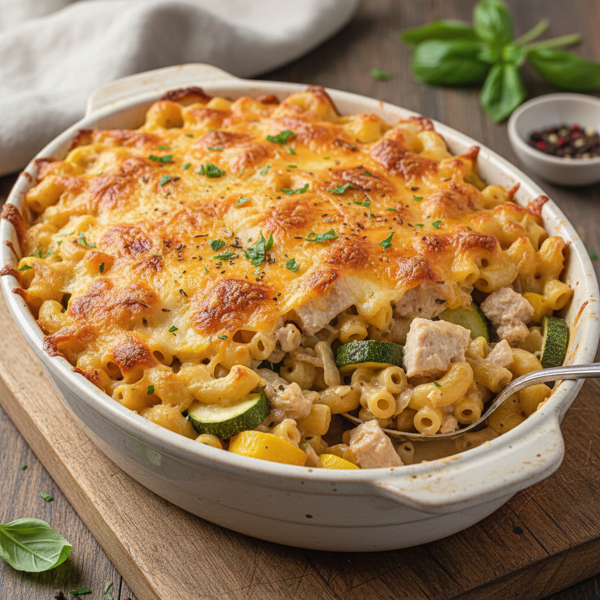 Creamy Turkey Zucchini Mac & Cheese Bake recipe