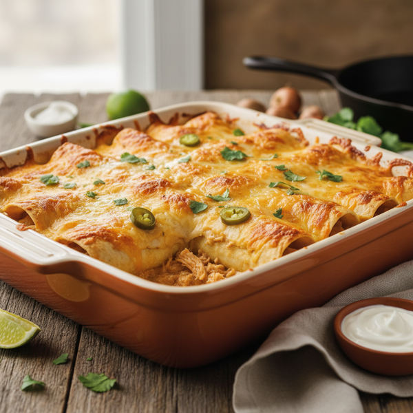 Creamy Turkey & Cheese Enchiladas Bake recipe