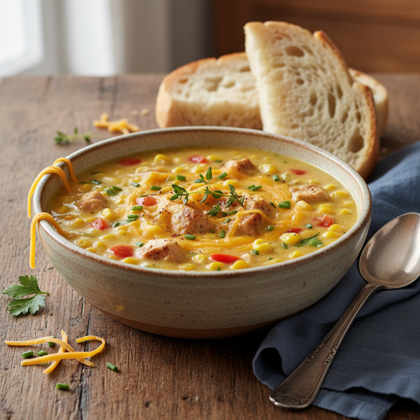 Creamy Turkey and Cheddar Corn Chowder Delight recipe