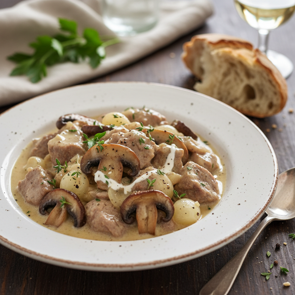 Creamy Veal Blanquette with Portabella Mushrooms recipe