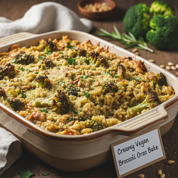 Creamy Vegan Broccoli Orzo Bake recipe