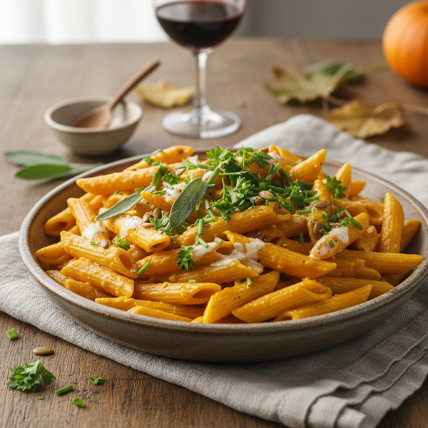 Creamy Vegan Pumpkin Penne with Fresh Herbs recipe