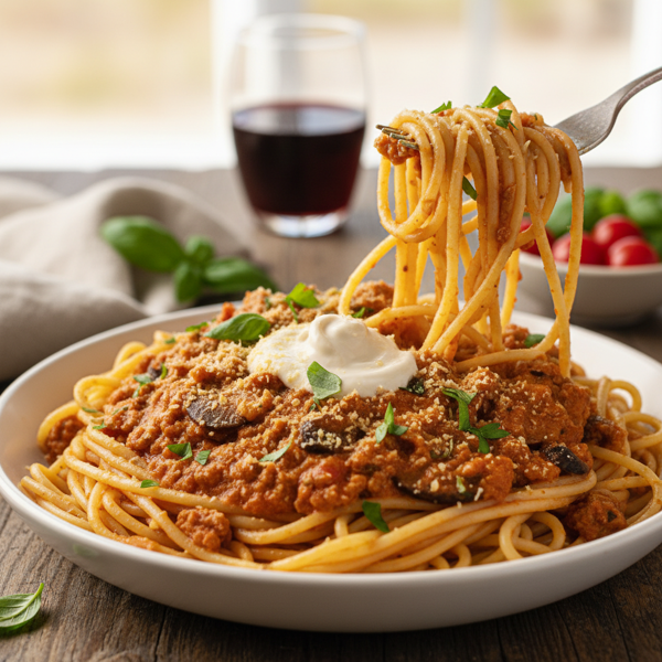 Creamy Vegan Spaghetti Bolognese Delight recipe