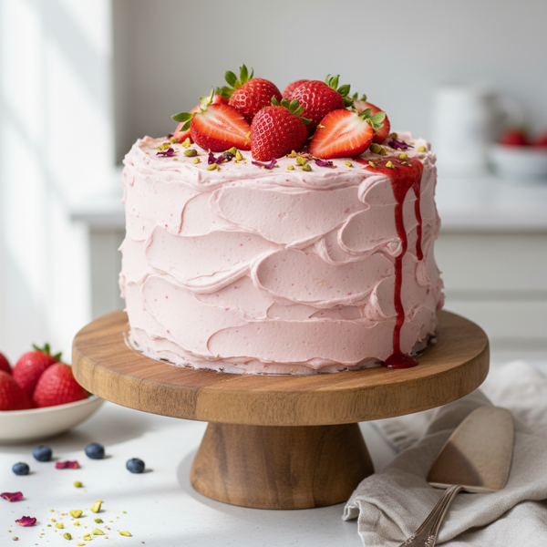 Creamy Vegan Strawberry Bliss Cake recipe