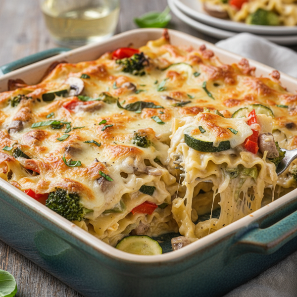 Creamy Vegetable Alfredo Lasagna Bake recipe