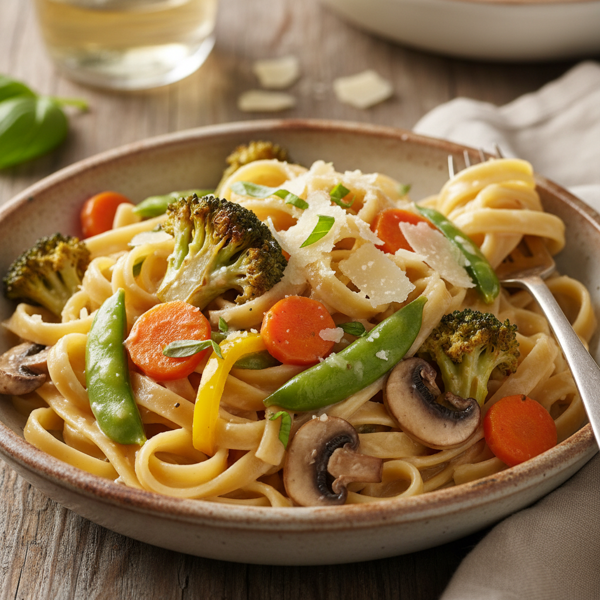 Creamy Vegetable Fettuccine Alfredo Delight recipe