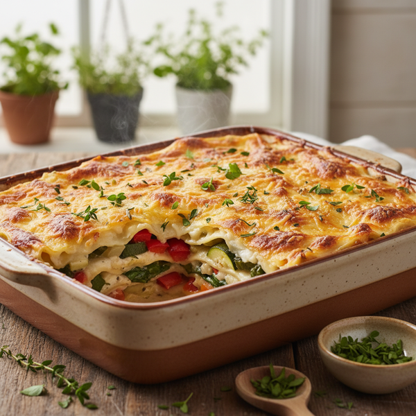 Creamy Vegetable Lasagna with Cheddar and Herbs recipe