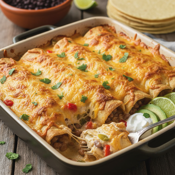 Creamy Vegetarian Bean Enchiladas with Melty Cheese recipe
