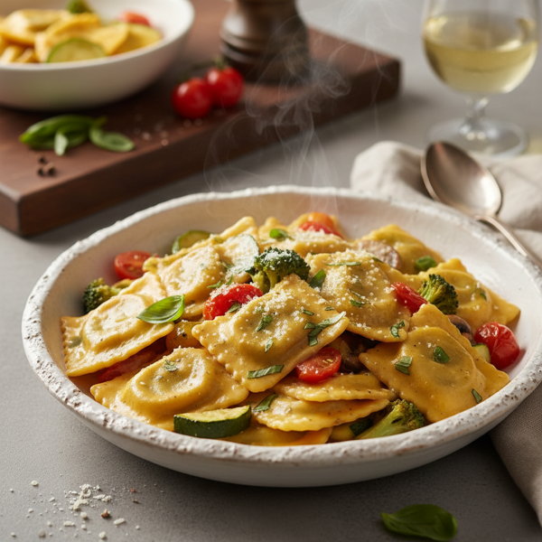 Creamy Veggie Ravioli Alfredo recipe