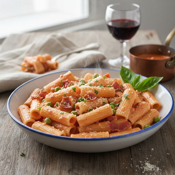 Creamy Vodka Rigatoni with Prosciutto and Peas recipe