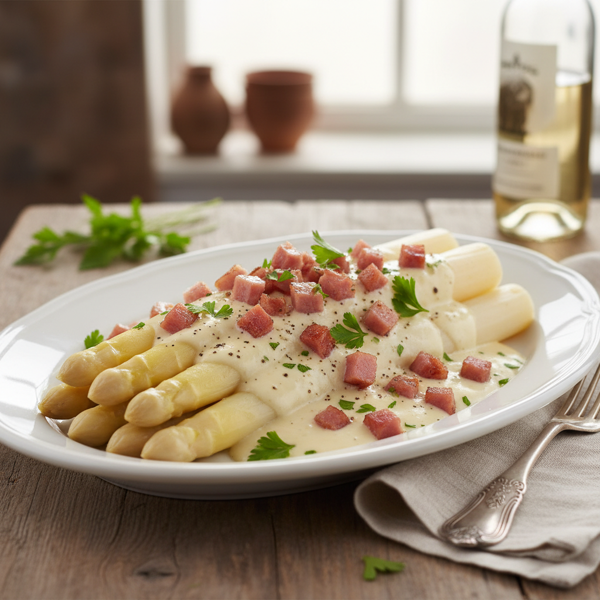 Creamy White Asparagus with Ham Sauce recipe