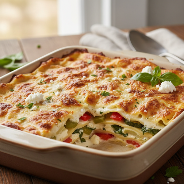 Creamy White Cheese and Vegetable Lasagna recipe