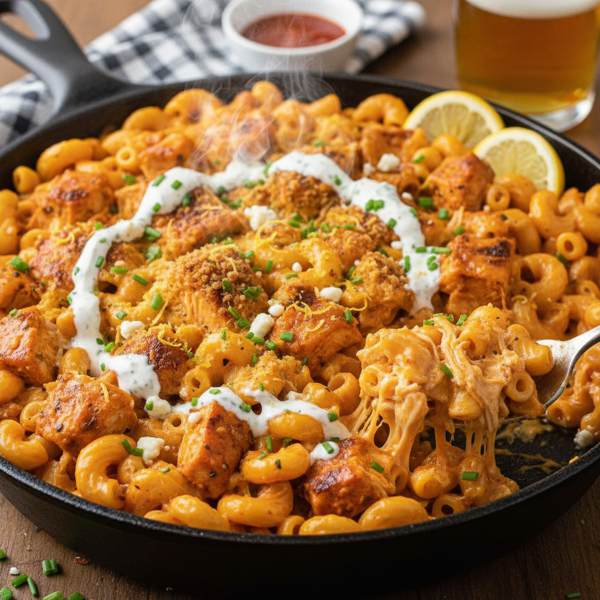 Creamy Zesty Buffalo Chicken Mac & Cheese recipe