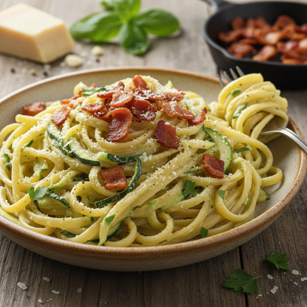 Creamy Zucchini Carbonara with Crunchy Bacon recipe
