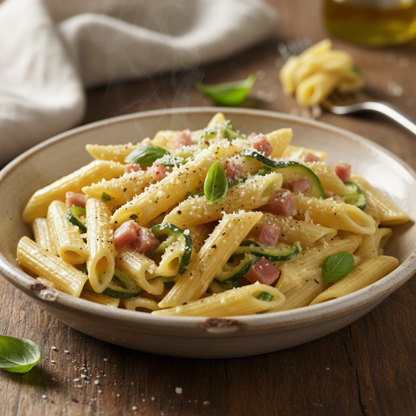 Creamy Zucchini Penne Carbonara recipe