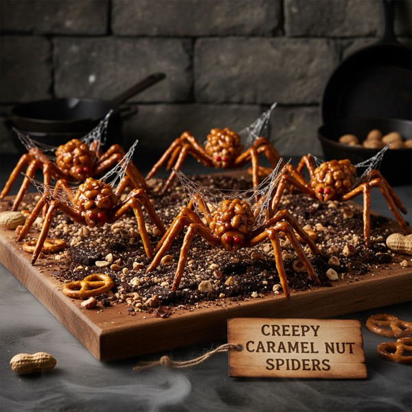 Creepy Caramel Nut Spiders recipe