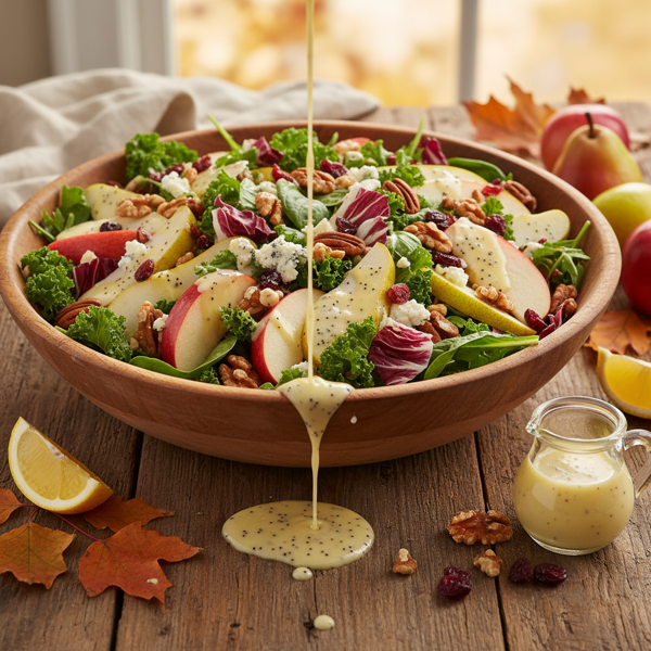 Crisp Autumn Apple-Pear Salad with Zesty Lemon-Poppy Seed Dressing recipe