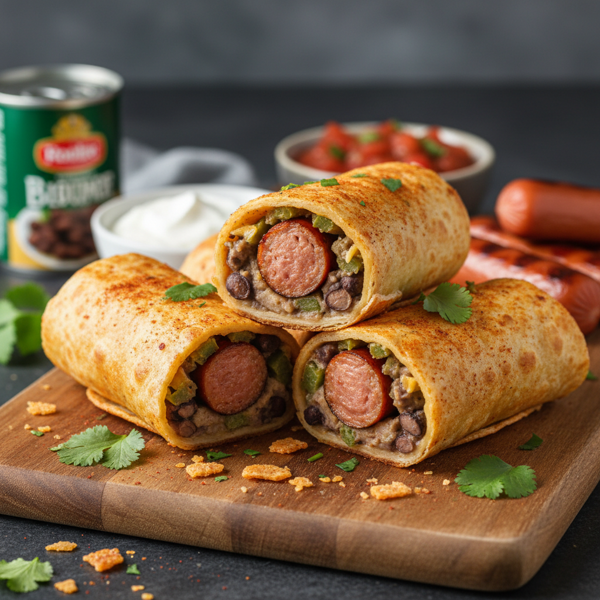 Crispy Air Fried Hot Dog & Bean Tortilla Roll-Up recipe