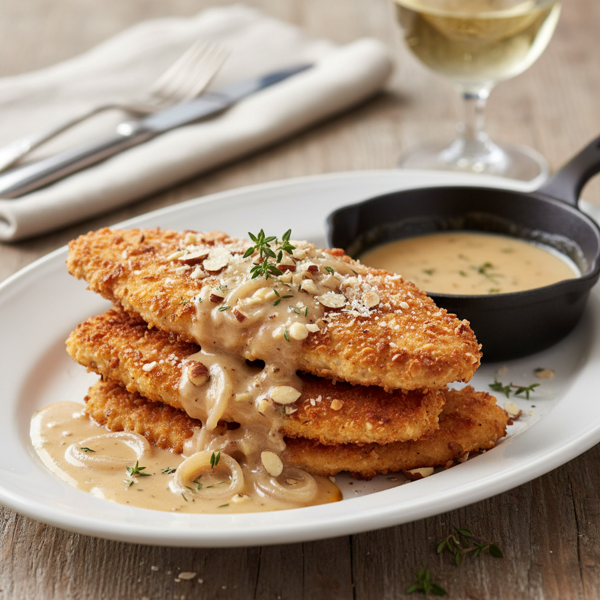Crispy Almond-Parmesan Chicken with Shallot-Wine Sauce recipe