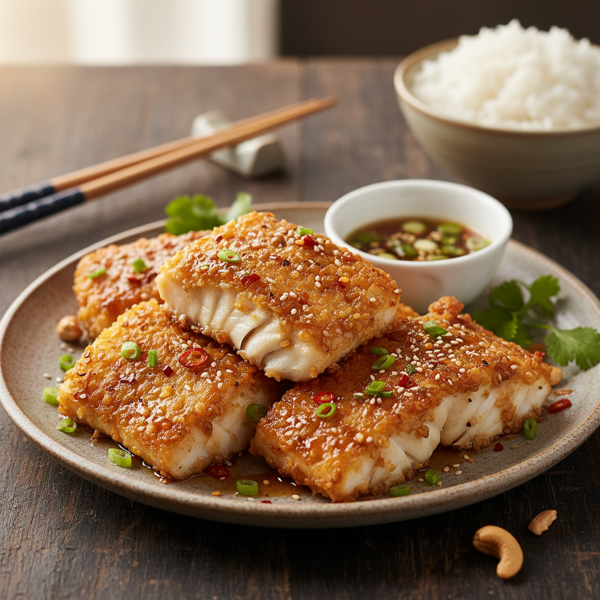 Crispy Asian-Inspired Tater Tot Halibut recipe