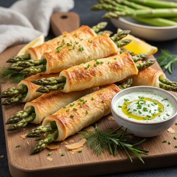 Crispy Asparagus Rolls with Dipping Sauce recipe