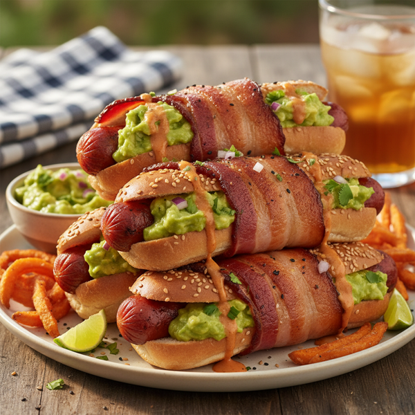 Crispy Bacon-Wrapped Avocado-Stuffed Hot Dogs recipe