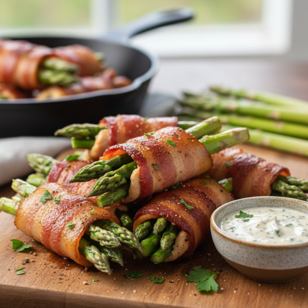 Crispy Bacon-Wrapped Chicken Rolls with Asparagus recipe