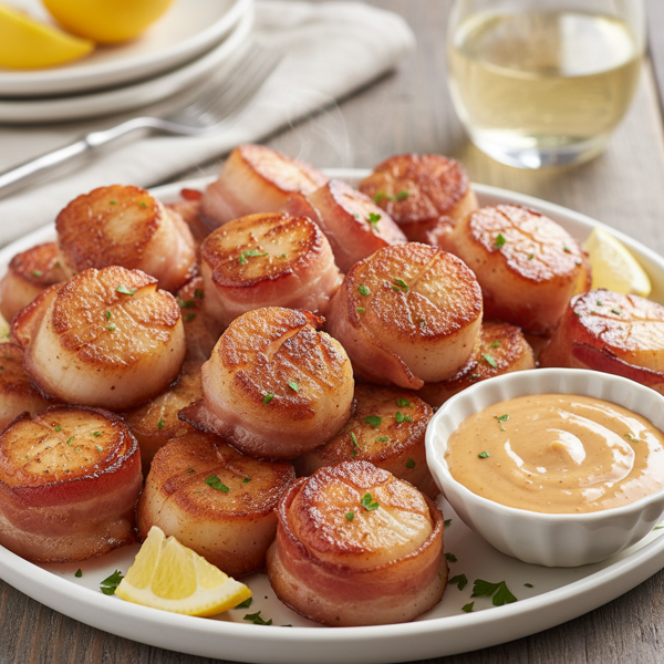 Crispy Bacon-Wrapped Scallops with Tangy Dipping Sauce recipe