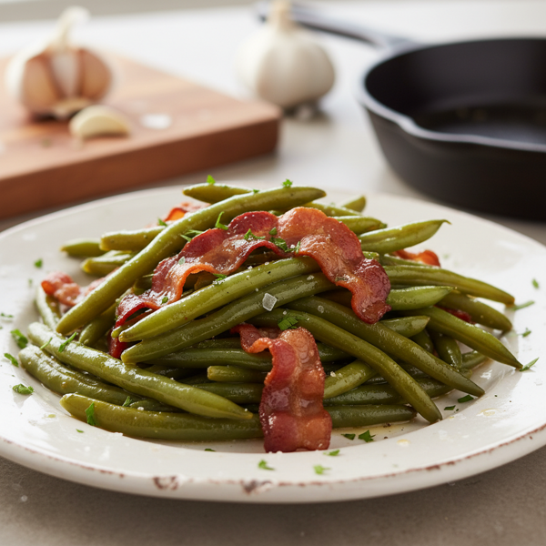 Crispy Bacon Tossed Green Beans recipe