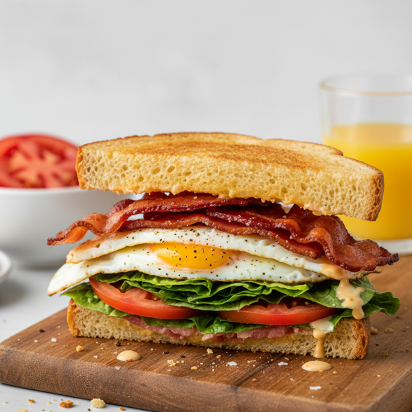 Crispy Bacon & Egg Sandwich with Fresh Lettuce and Tomato recipe