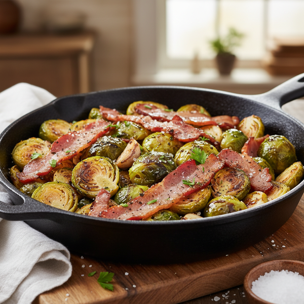 Crispy Bacon & Garlic Roasted Brussels Sprouts recipe