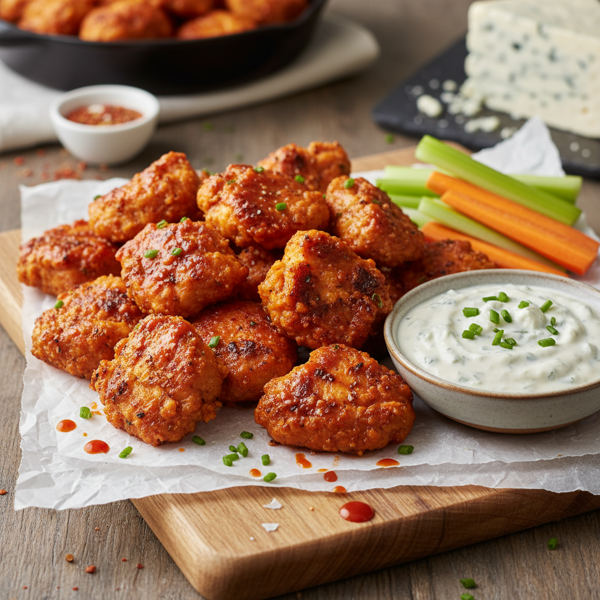 Crispy Baked Buffalo Chicken Bites with Creamy Blue Cheese Dip recipe