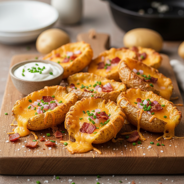 Crispy Baked Cheesy Potato Skins recipe