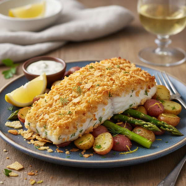 Crispy Baked Fish Delight with Potato Chip Coating recipe