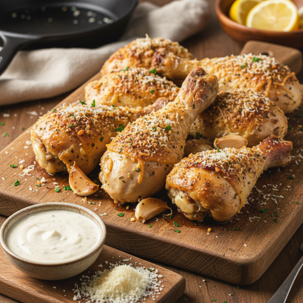 Crispy Baked Garlic-Parmesan Chicken Legs recipe