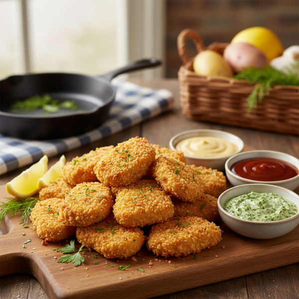 Crispy Baked Gluten-Free Chicken and Fish Nuggets with Dipping Sauces recipe