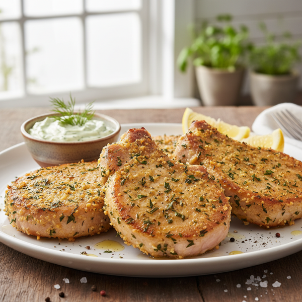Crispy Baked Pork Chops with Herb Mayo Coating recipe