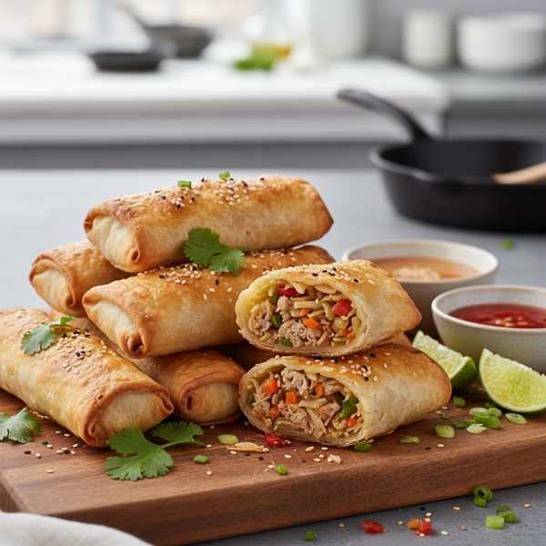 Crispy Baked Pork and Veggie Egg Rolls recipe