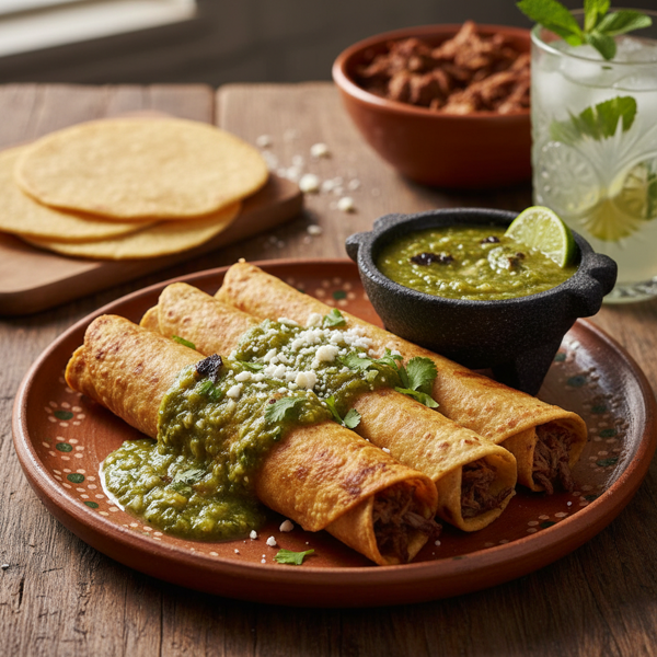 Crispy Beef Flautas with Salsa Verde recipe