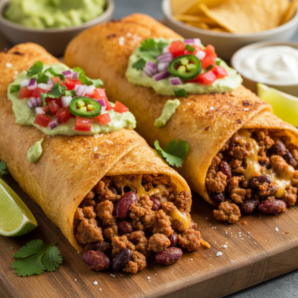 Crispy Beef and Bean Fiesta Burritos recipe