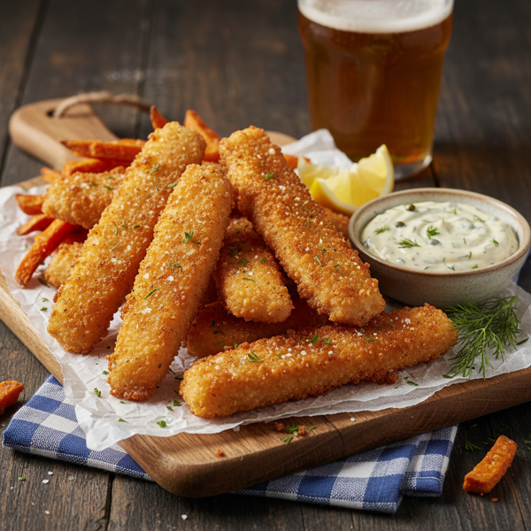 Crispy Beer-Battered Oven-Fried Fish Strips recipe