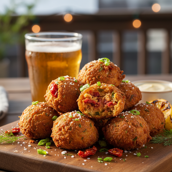 Crispy Beer-Infused Tomato Hush Puppies recipe
