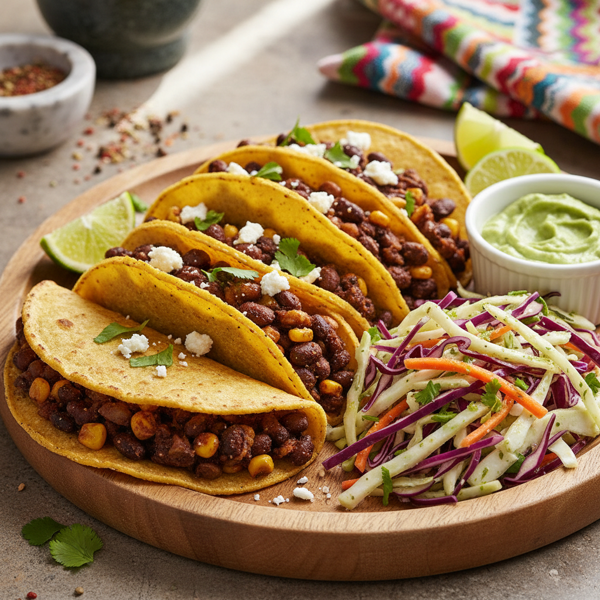 Crispy Black Bean Tacos with Feta and Zesty Cabbage Slaw recipe